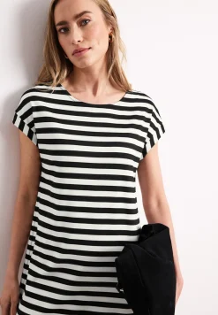 Robe mi-longue en jersey rayé