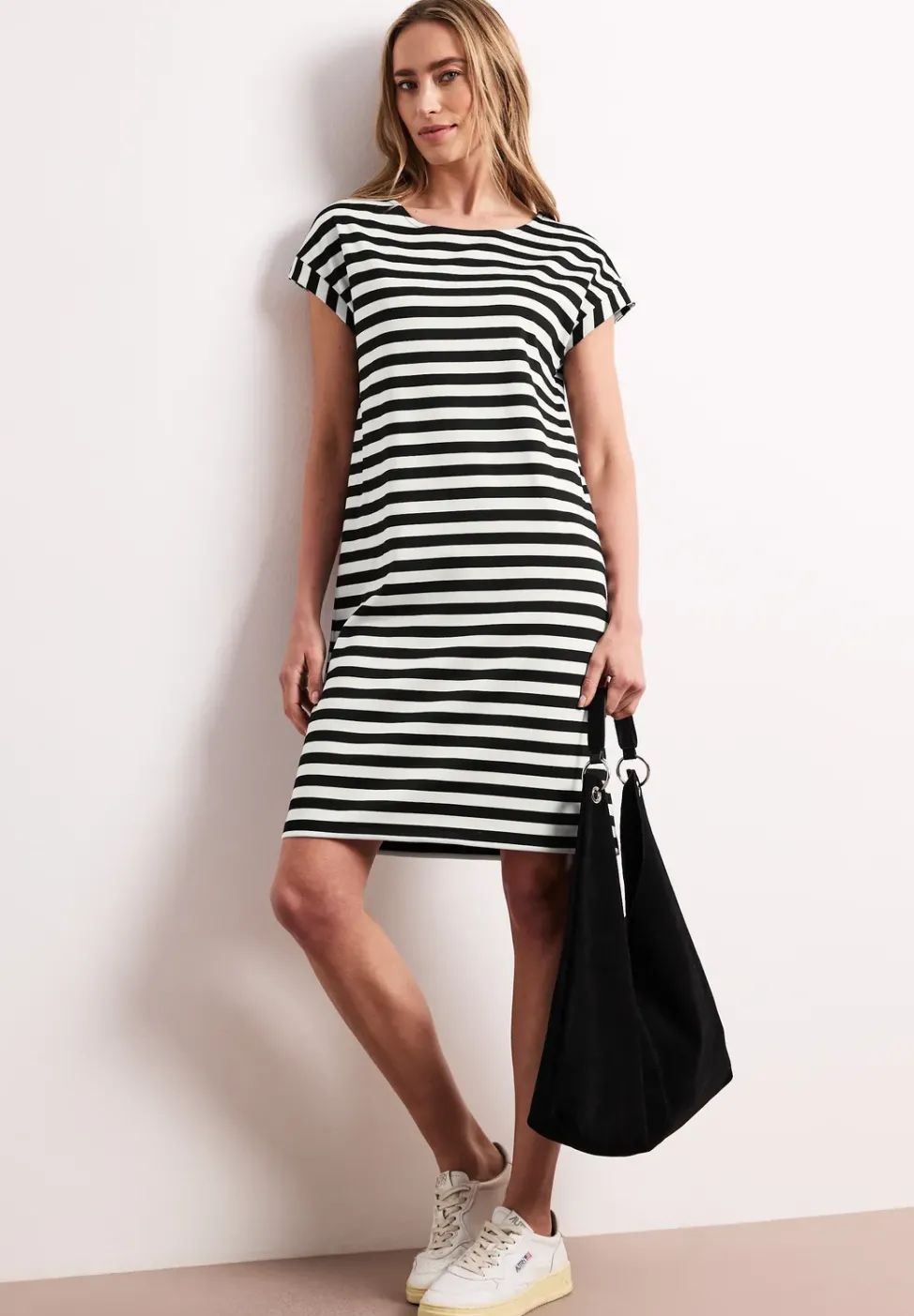 Robe mi-longue en jersey rayé
