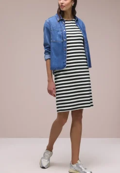 Robe mi-longue en jersey rayé
