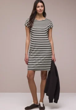 Robe mi-longue en jersey rayé