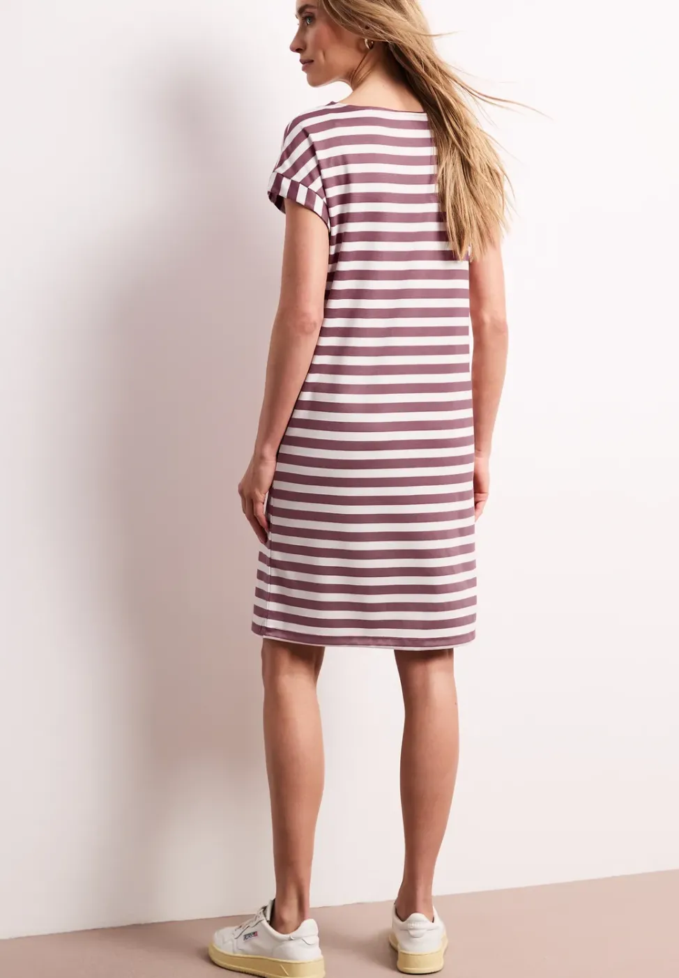Robe mi-longue en jersey rayé