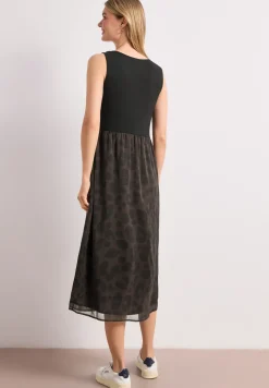 Robe mi‑longue à structure mixée et jupe à motif