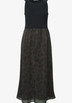 Robe mi‑longue à structure mixée et jupe à motif