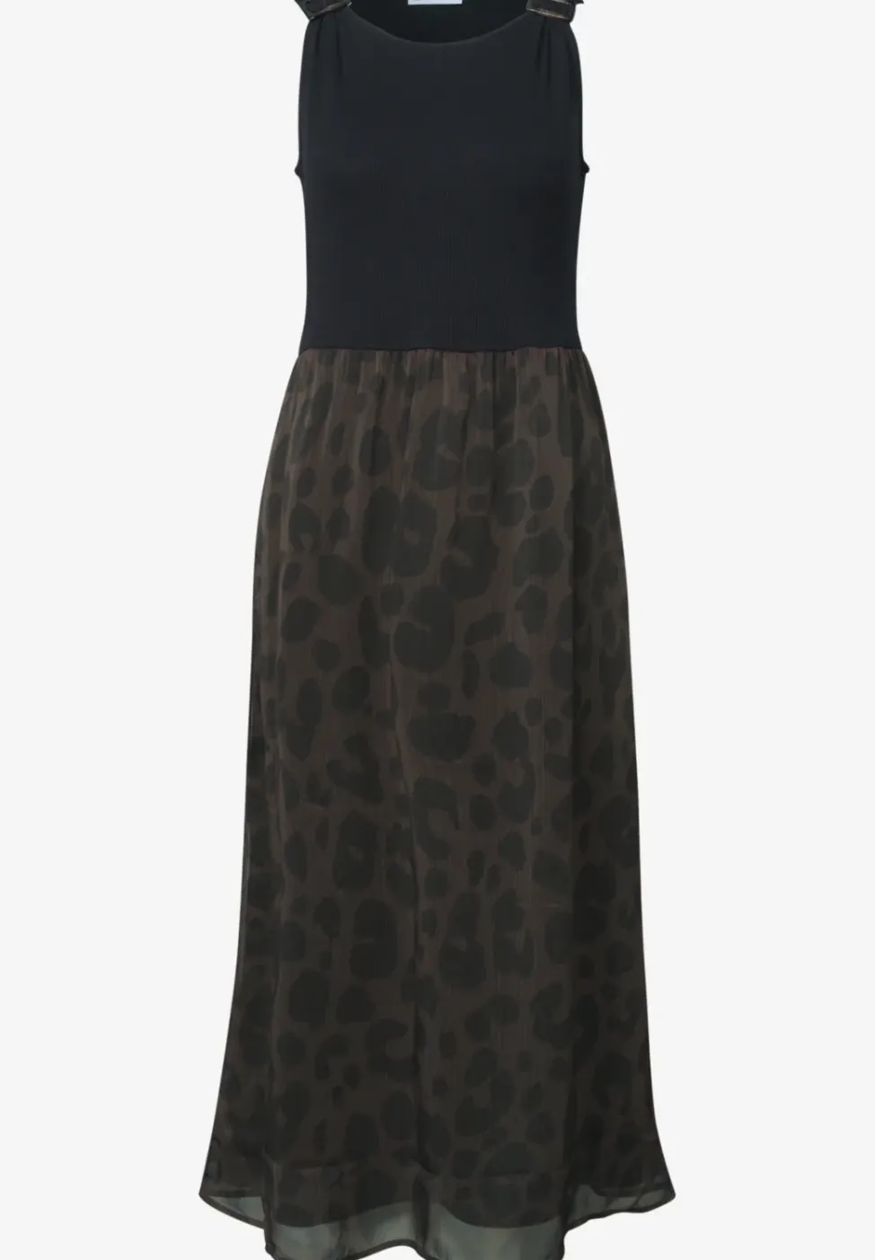 Robe mi‑longue à structure mixée et jupe à motif