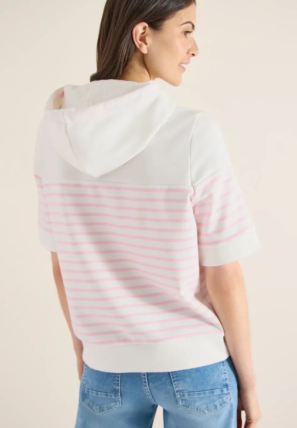 Sweat-shirt à manches courtes avec capuche et rayures