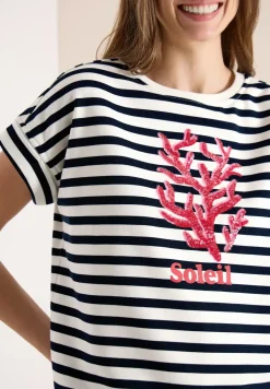 Sweat-shirt à manches courtes et larges rayures