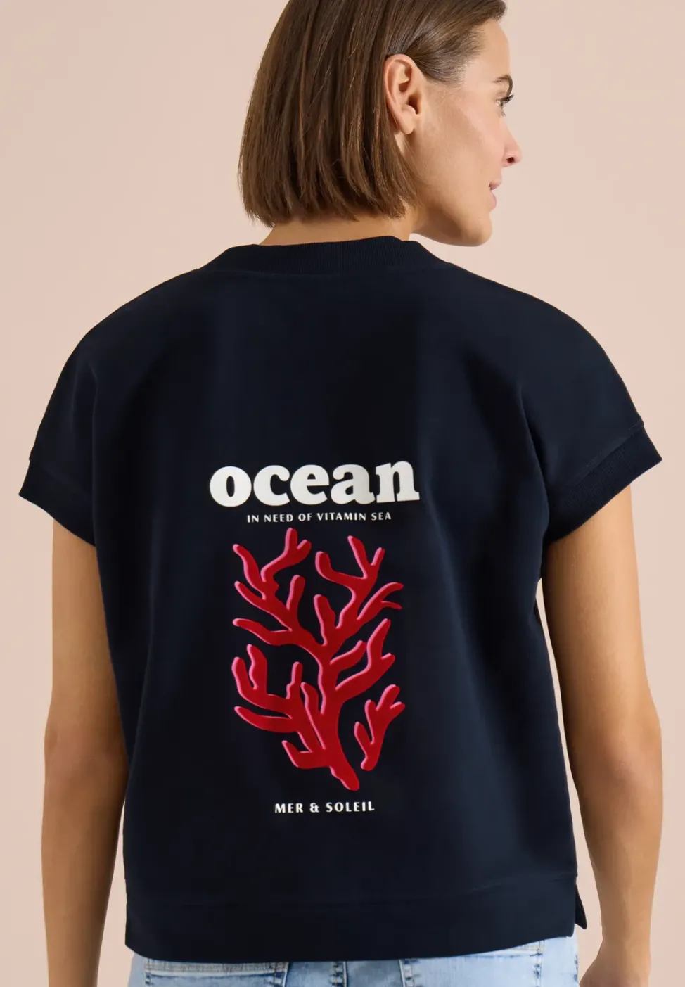 Sweat-shirt à manches courtes imprimé au dos