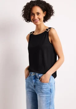 Top col rond à boucles décoratives aux épaules