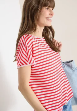 T-shirt à col bateau et à rayures