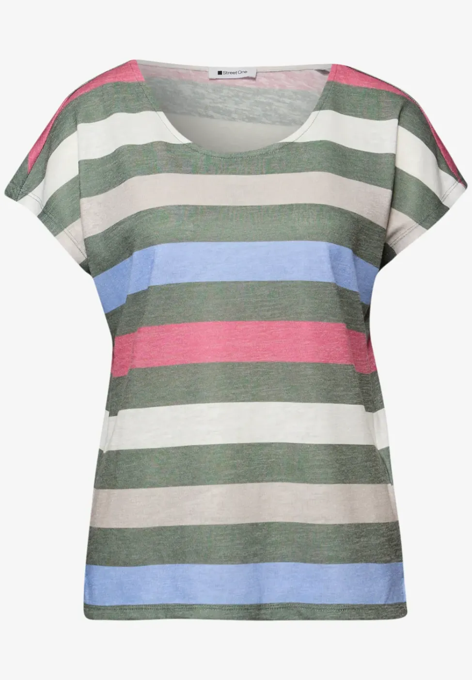 T-shirt à col en V arrondi et à rayures