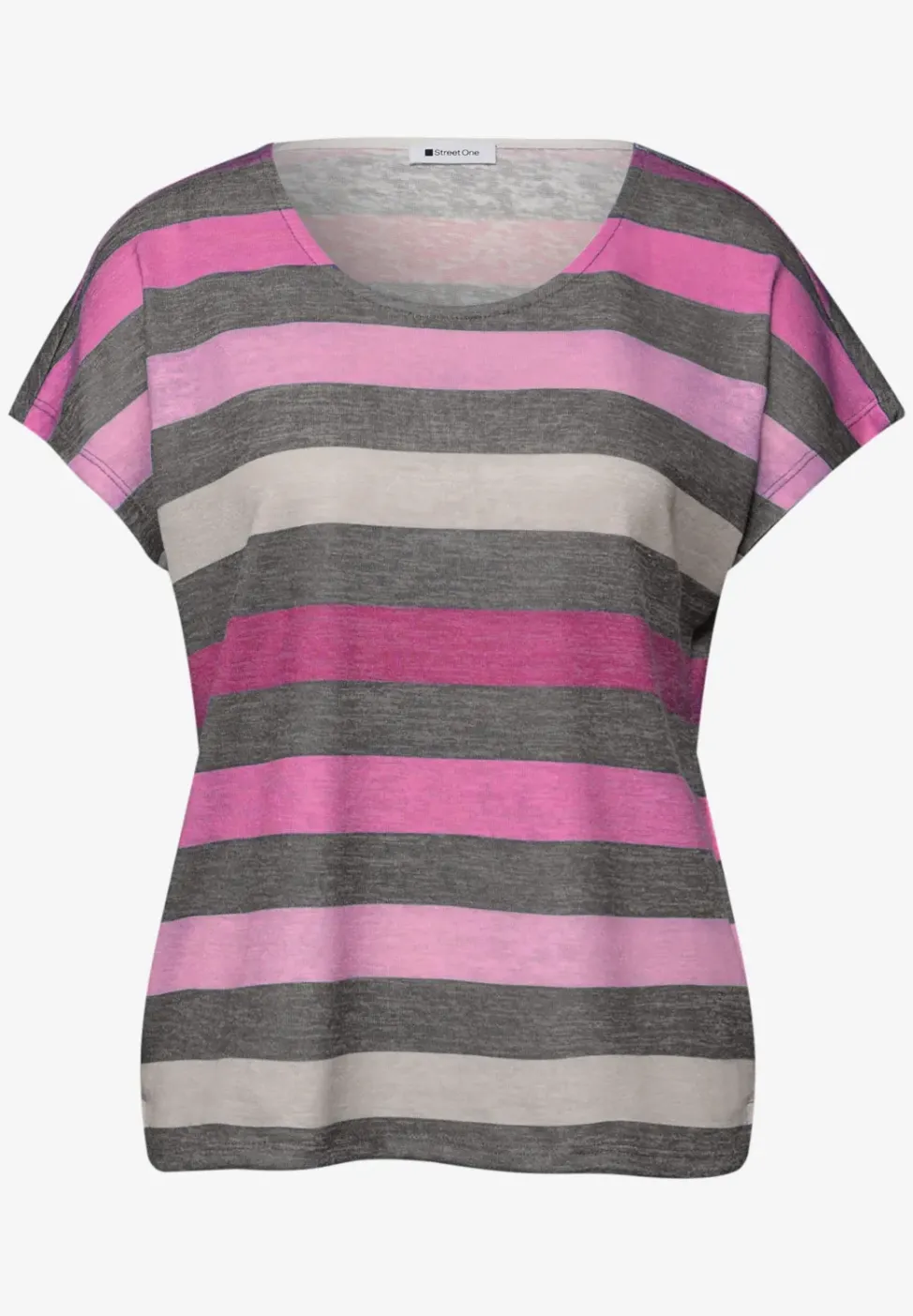 T-shirt à col en V arrondi et à rayures