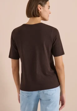 T-shirt à col fendu de couleur unie