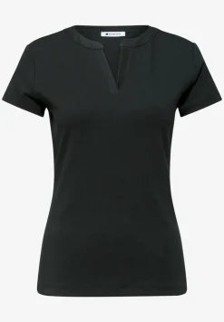 T-shirt à col fendu et détails en satin
