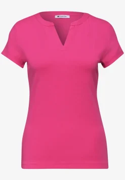 T-shirt à col fendu et détails en satin