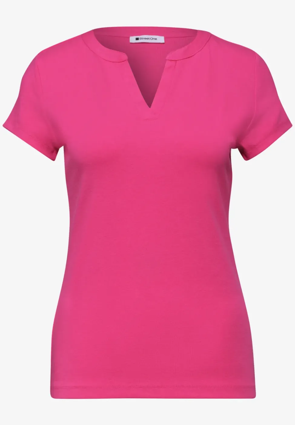 T-shirt à col fendu et détails en satin