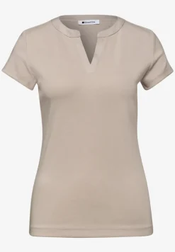 T-shirt à col fendu et détails en satin