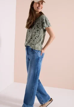 T-shirt à col fendu et motif paisley