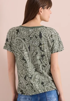 T-shirt à col fendu et motif paisley