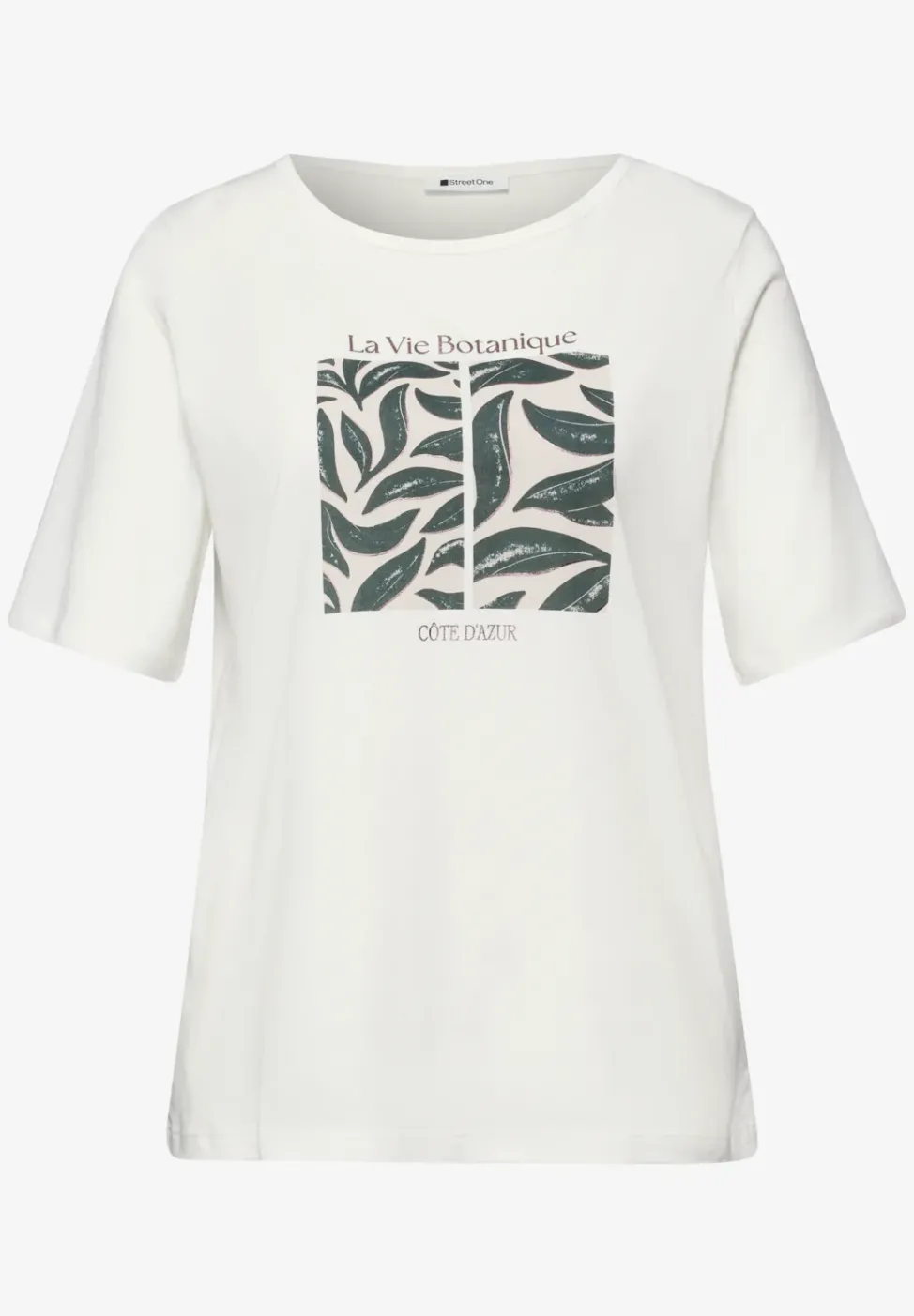 T-shirt à col rond avec motif de feuilles