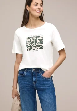 T-shirt à col rond avec motif de feuilles