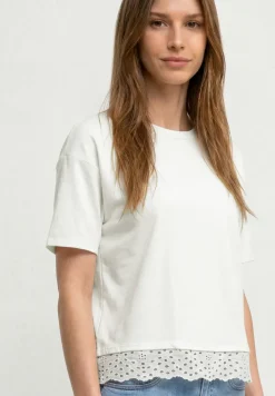 T-shirt à col rond et dentelle