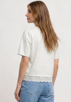 T-shirt à col rond et dentelle