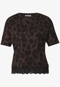 T-shirt à col rond et dentelle