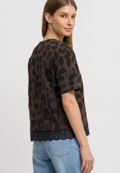 T-shirt à col rond et dentelle
