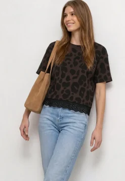 T-shirt à col rond et dentelle