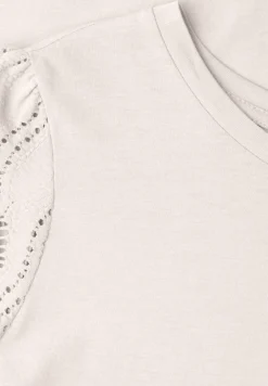T-shirt à col rond et manches motif ajouré