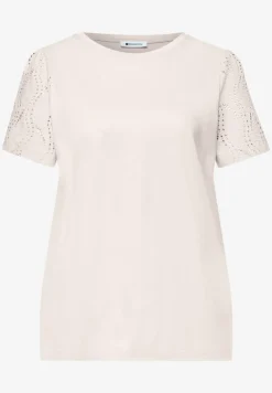 T-shirt à col rond et manches motif ajouré