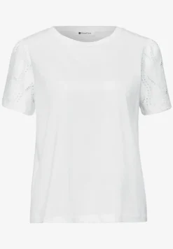T-shirt à col rond et manches motif ajouré