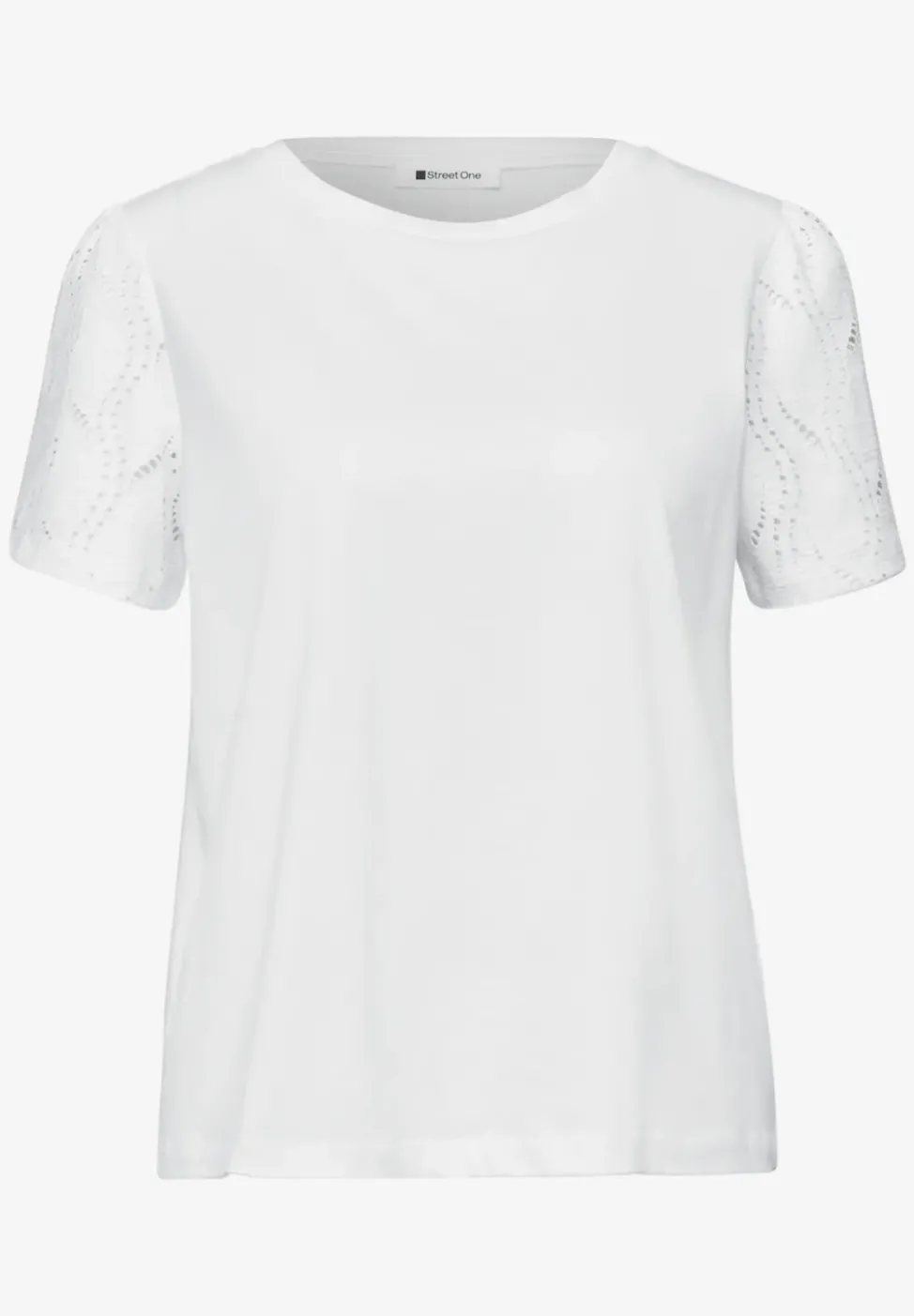 T-shirt à col rond et manches motif ajouré