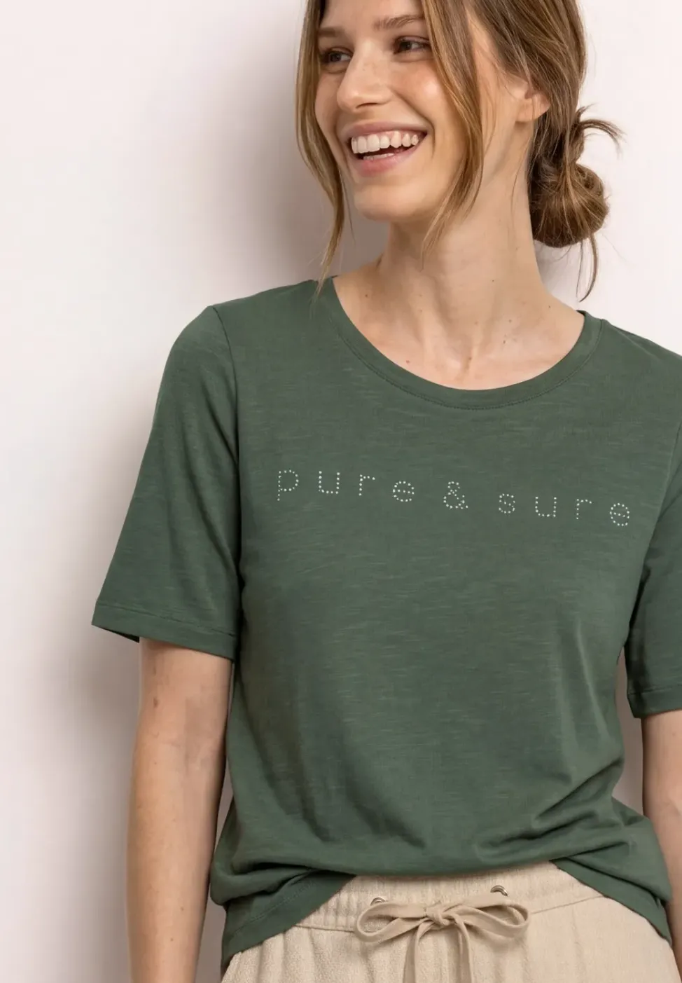 T-shirt à col rond orné de strass