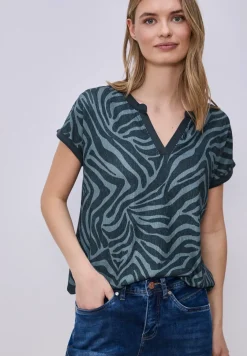 T-shirt à encolure fendue et ourlet élastique