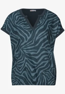 T-shirt à encolure fendue et ourlet élastique