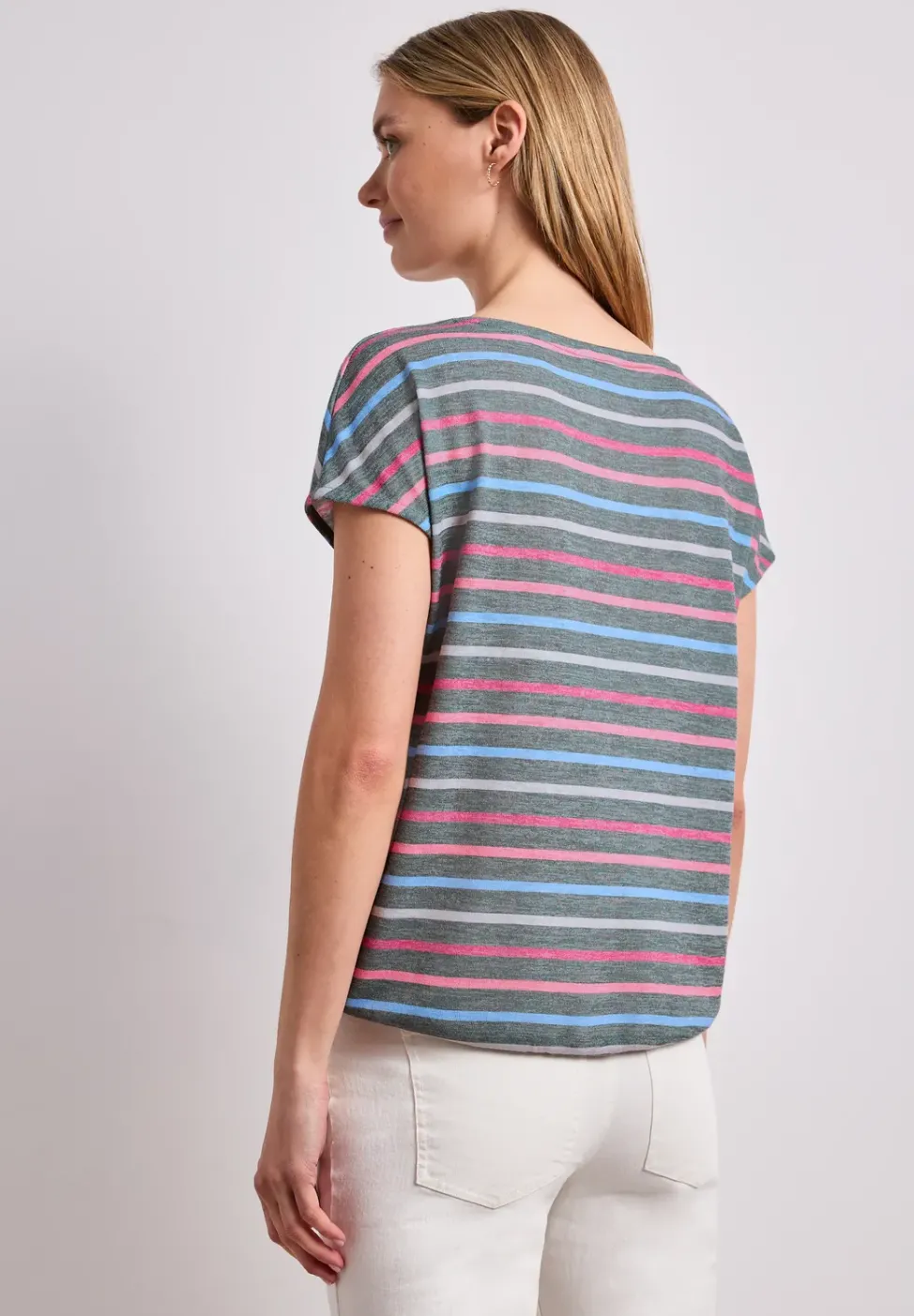 T-shirt à manches courtes, col rond et rayures