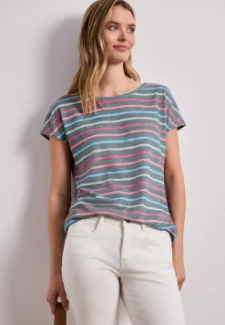 T-shirt à manches courtes, col rond et rayures