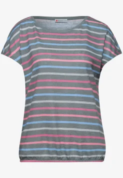 T-shirt à manches courtes, col rond et rayures