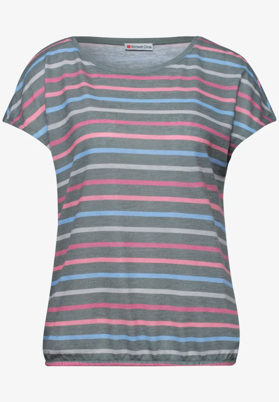 T-shirt à manches courtes, col rond et rayures