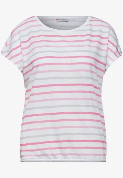 T-shirt à manches courtes, col rond et rayures