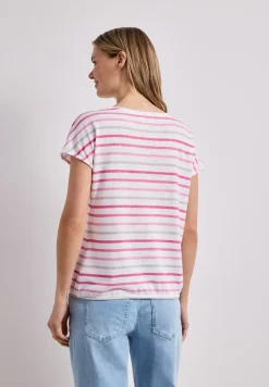 T-shirt à manches courtes, col rond et rayures