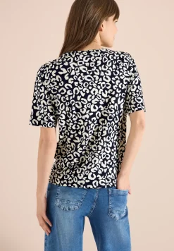 T-shirt avec boatneck et imprimé léopard