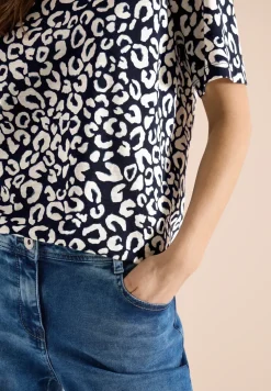 T-shirt avec boatneck et imprimé léopard