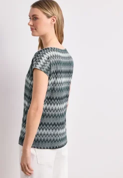 T-shirt avec boatneck et imprimé en zigzag