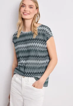 T-shirt avec boatneck et imprimé en zigzag