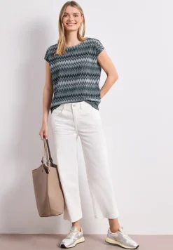 T-shirt avec boatneck et imprimé en zigzag