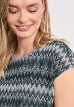 T-shirt avec boatneck et imprimé en zigzag
