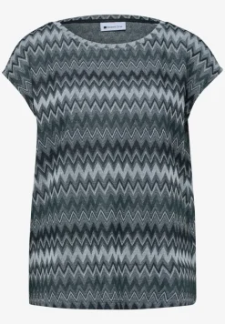 T-shirt avec boatneck et imprimé en zigzag