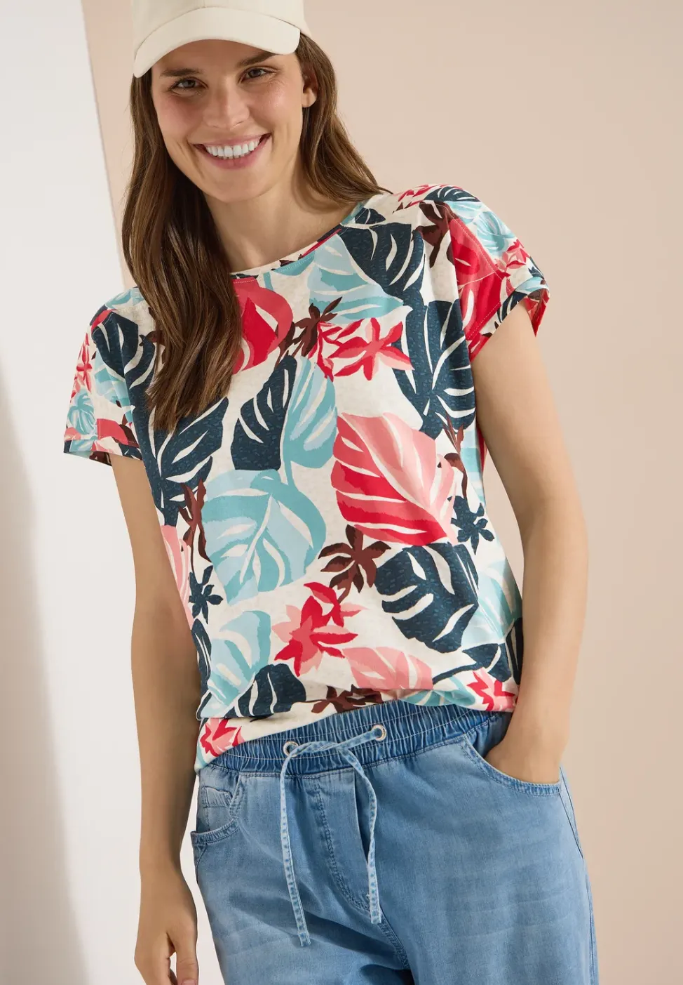 T-shirt avec col bateau et imprimé